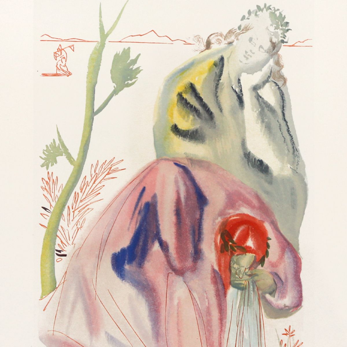 Salvador Dali- Original Color Woodcut on B.F.K. Rives Paper "Purgatory 22"