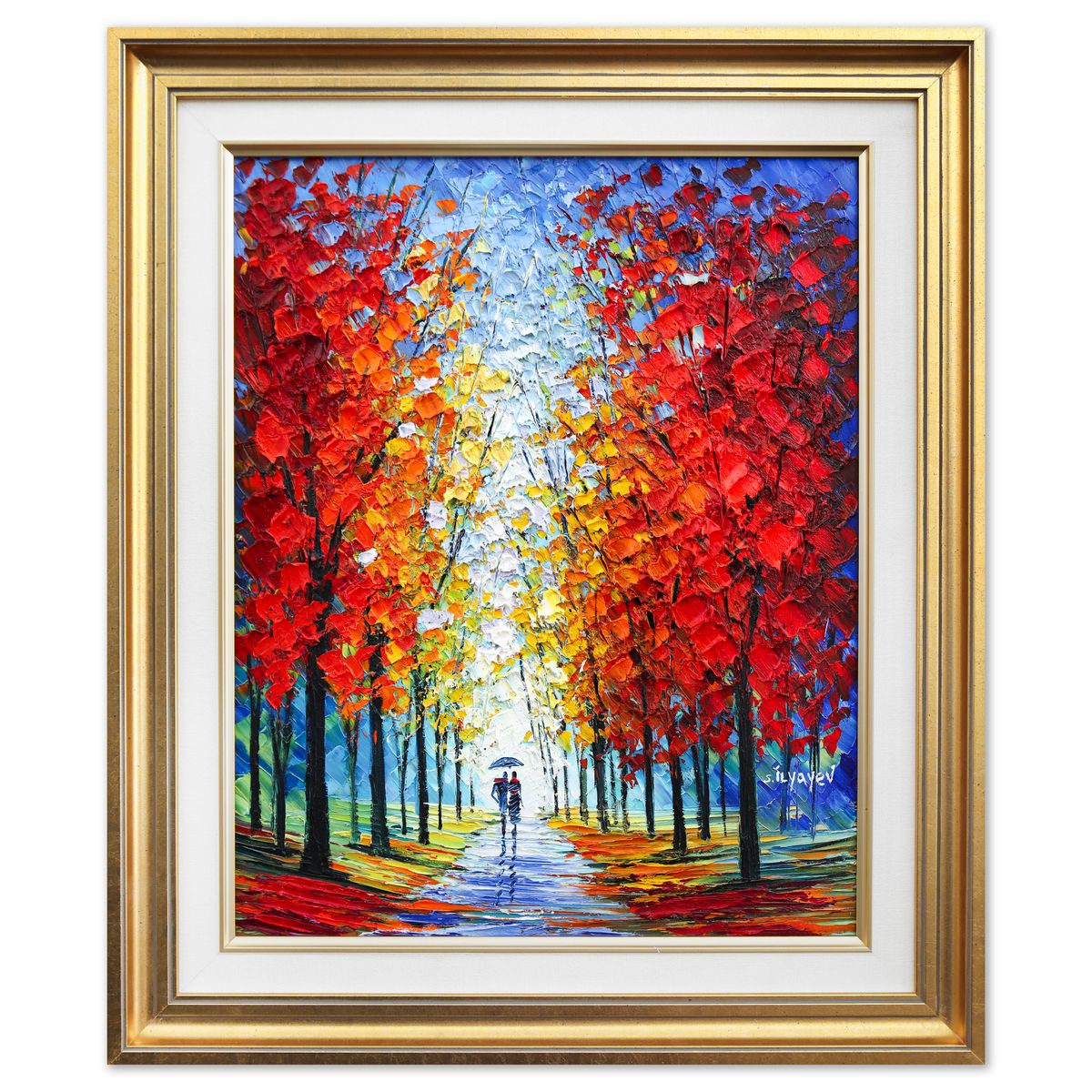 Slava Ilyayev- Original Oil Painting on Canvas "Autumn Lovers Walk"