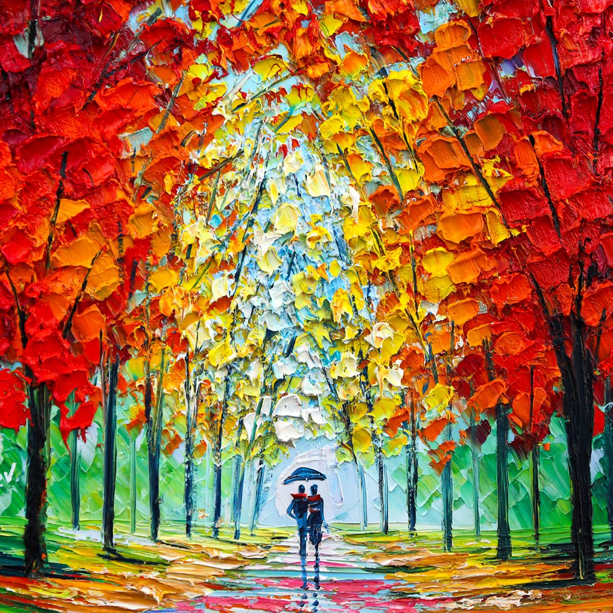 Slava Ilyayev- Original Oil Painting on Canvas "Autumn Path Reflections"