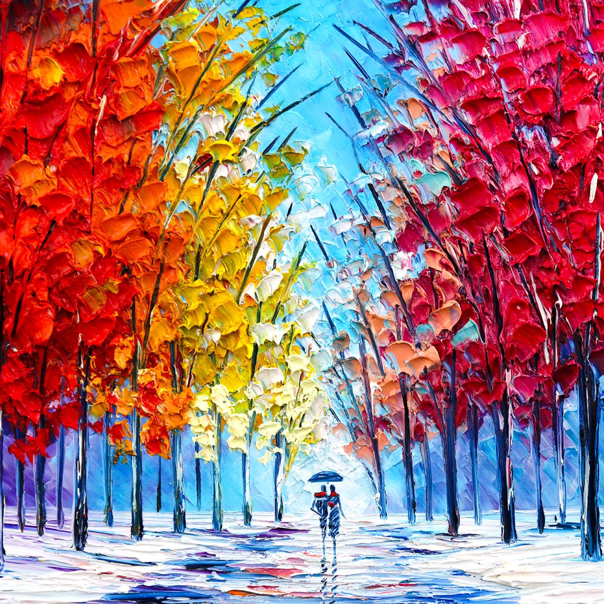 Slava Ilyayev- Original Oil Painting on Canvas "A Walk Through Autumn Light"