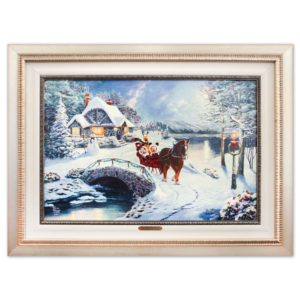 Thomas Kinkade- Hand Embellished Giclee on Canvas "Mickey and Minnie evening sleigh ride"