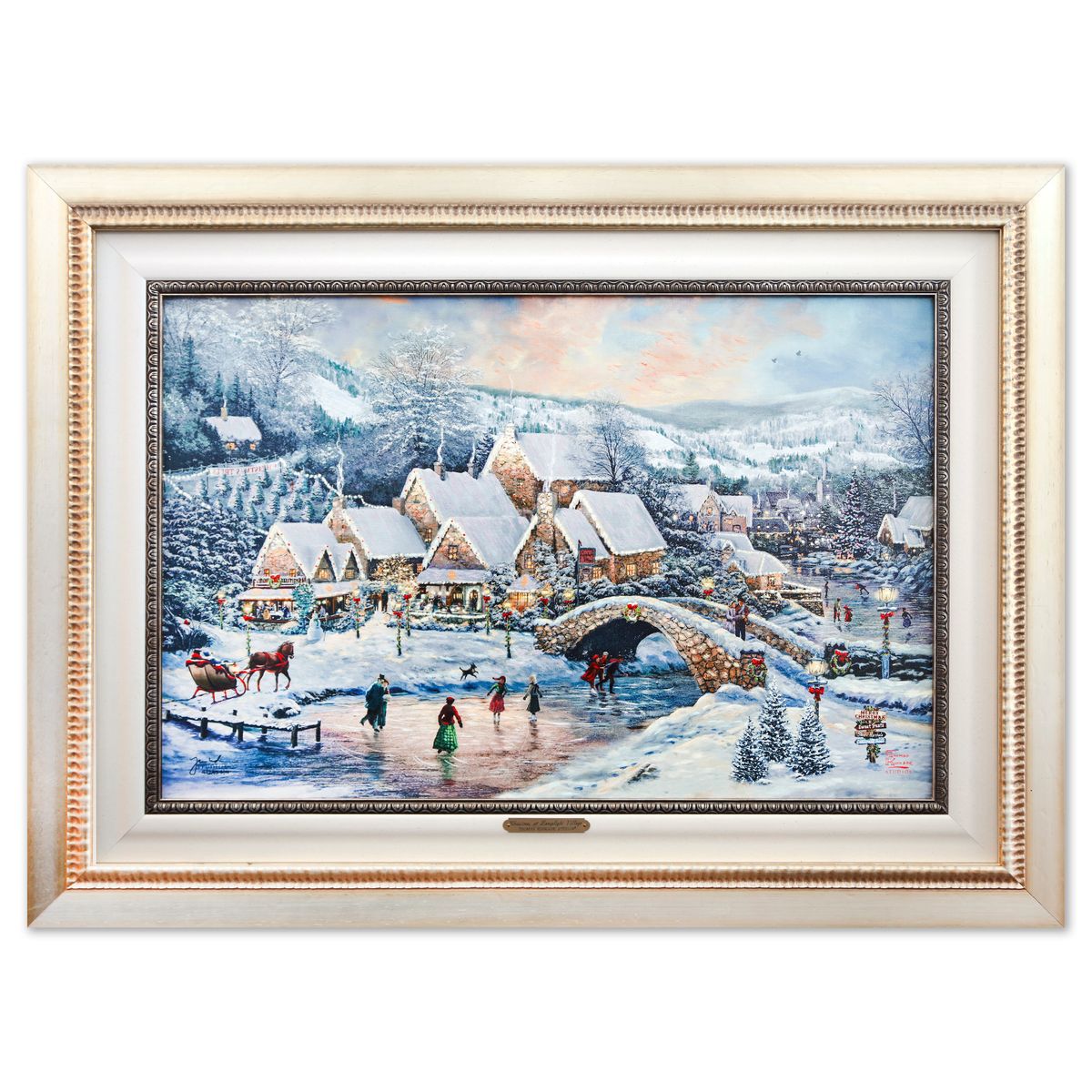 Thomas Kinkade- Hand Embellished Giclee on Canvas "Christmas at Lamplight Village"