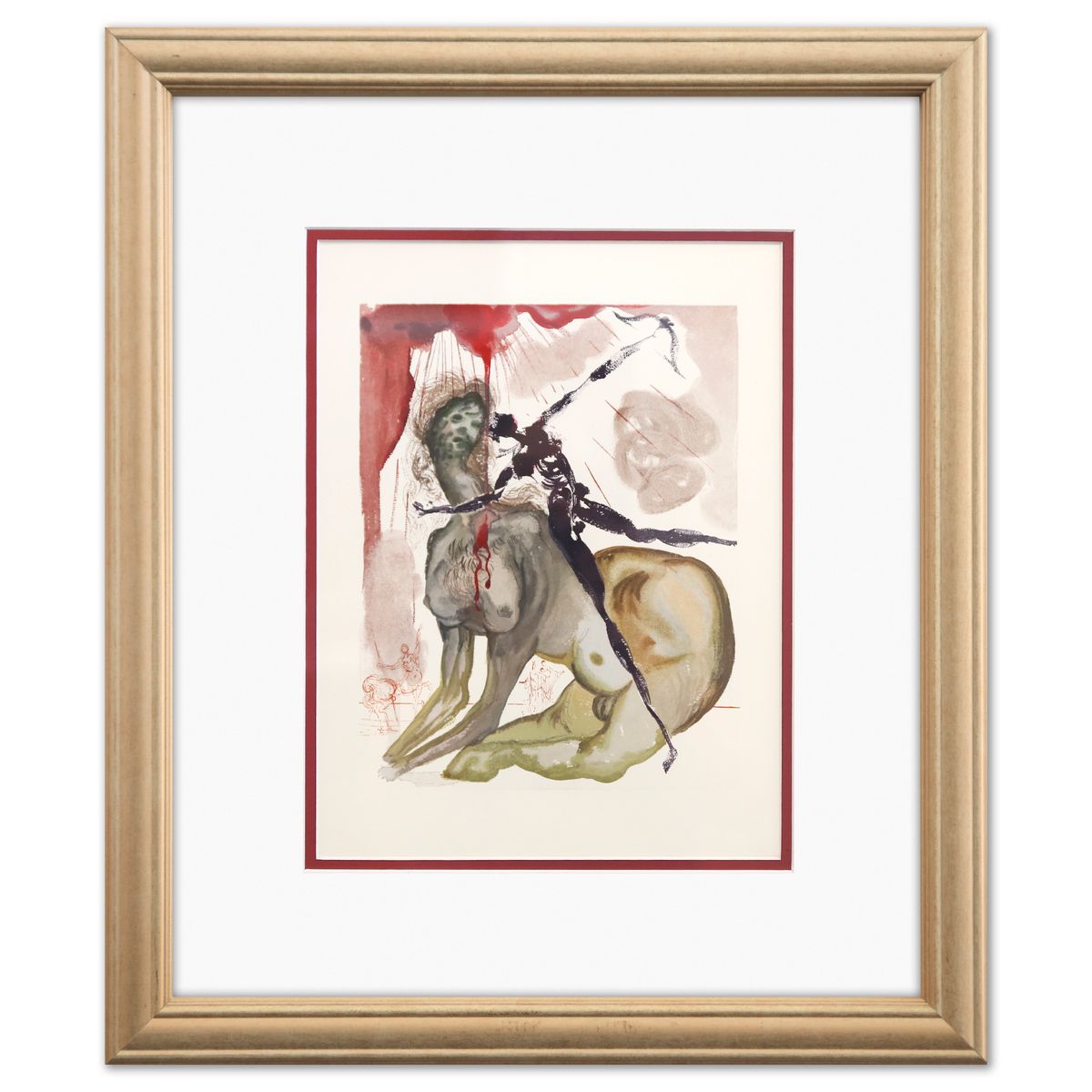 Salvador Dali- Original Color Woodcut on B.F.K. Rives Paper "Inferno 12"