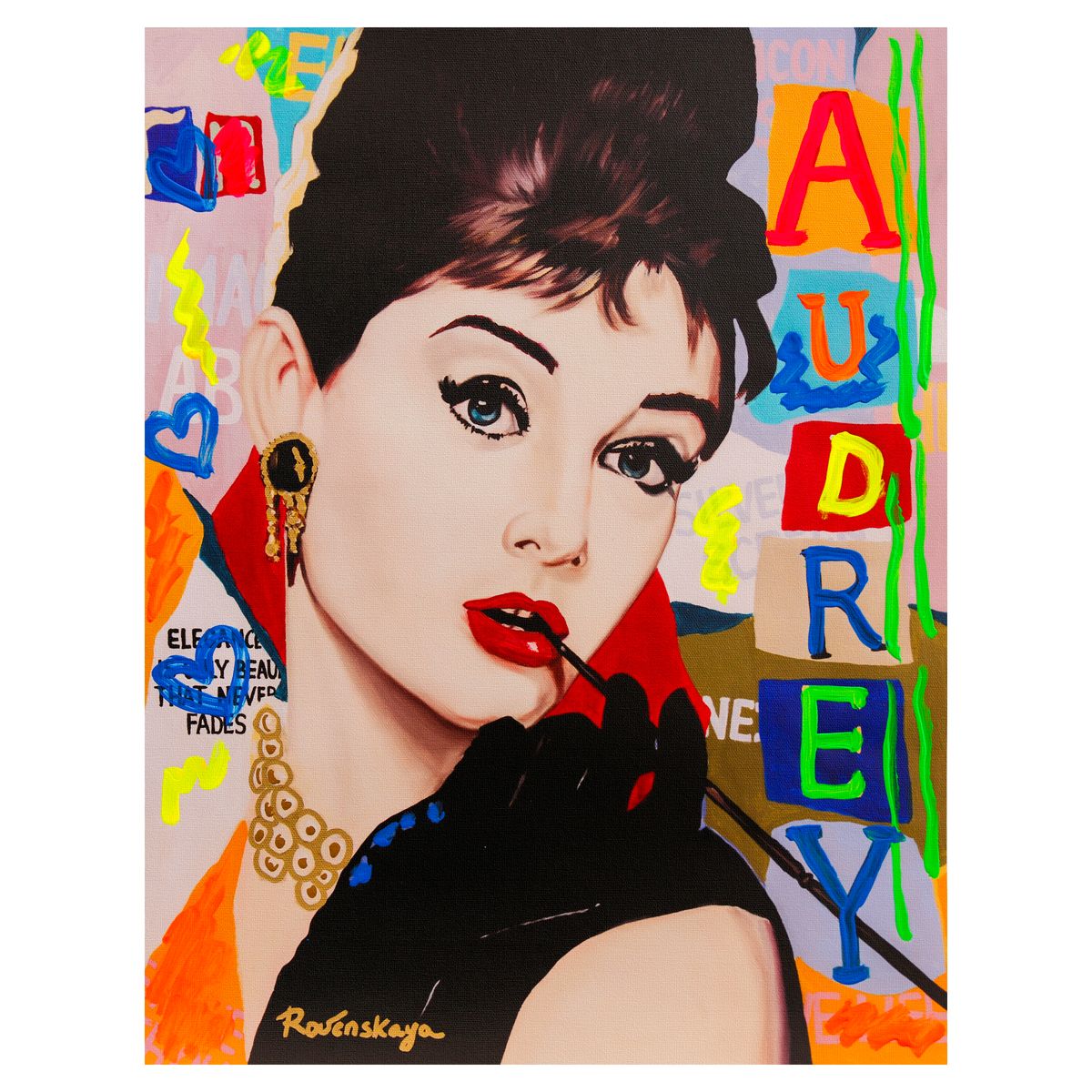 Nastya Rovenskaya- Mixed Media on Canvas "Audrey Hepburn"