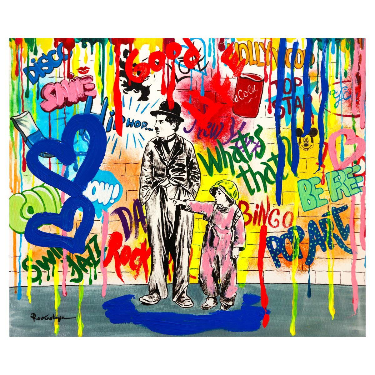 Nastya Rovenskaya- Mixed Media on Canvas "Wanna be like Chaplin"