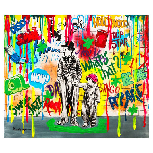 Nastya Rovenskaya- Mixed Media on Canvas "Wanna be like Chaplin"