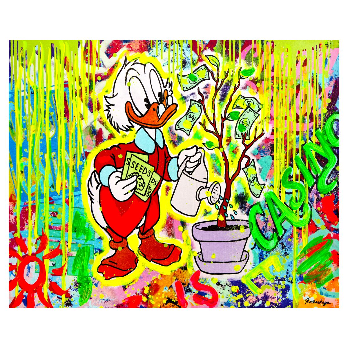 Nastya Rovenskaya- Mixed Media on Canvas "Duck Tales of Love & Loo"