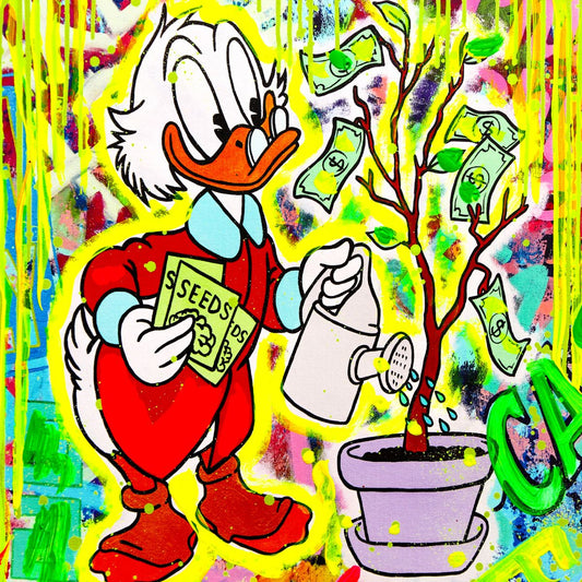 Nastya Rovenskaya- Mixed Media on Canvas "Duck Tales of Love & Loo"