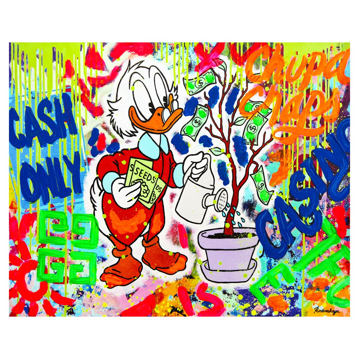 Nastya Rovenskaya- Mixed Media on Canvas "Duck Tales of Love & Loo"