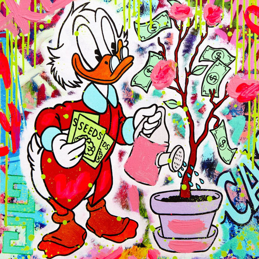Nastya Rovenskaya- Mixed Media on Canvas "Duck Tales of Love & Loo"