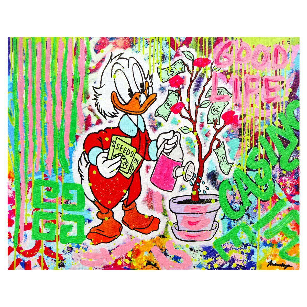 Nastya Rovenskaya- Mixed Media on Canvas "Duck Tales of Love & Loo"