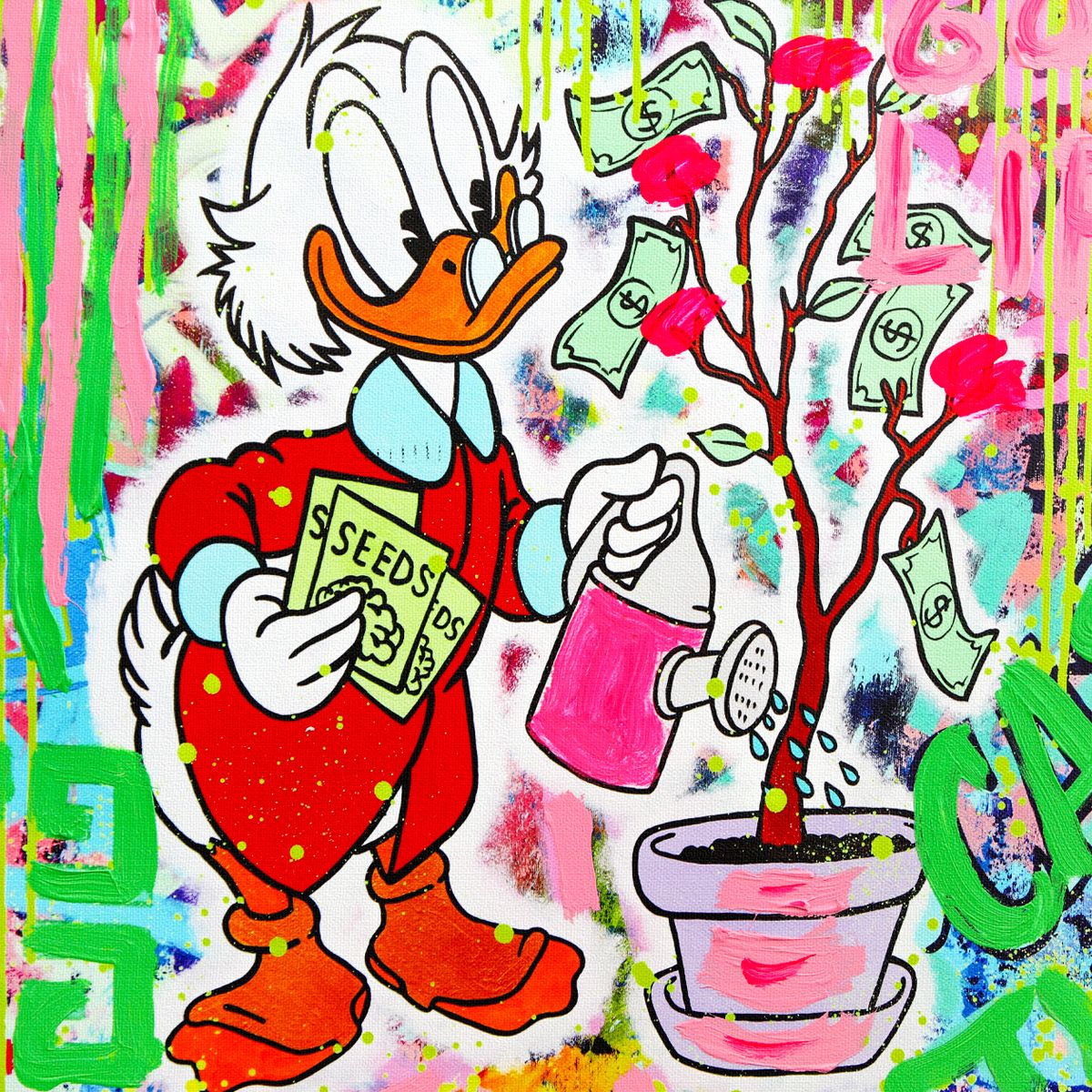 Nastya Rovenskaya- Mixed Media on Canvas "Duck Tales of Love & Loo"