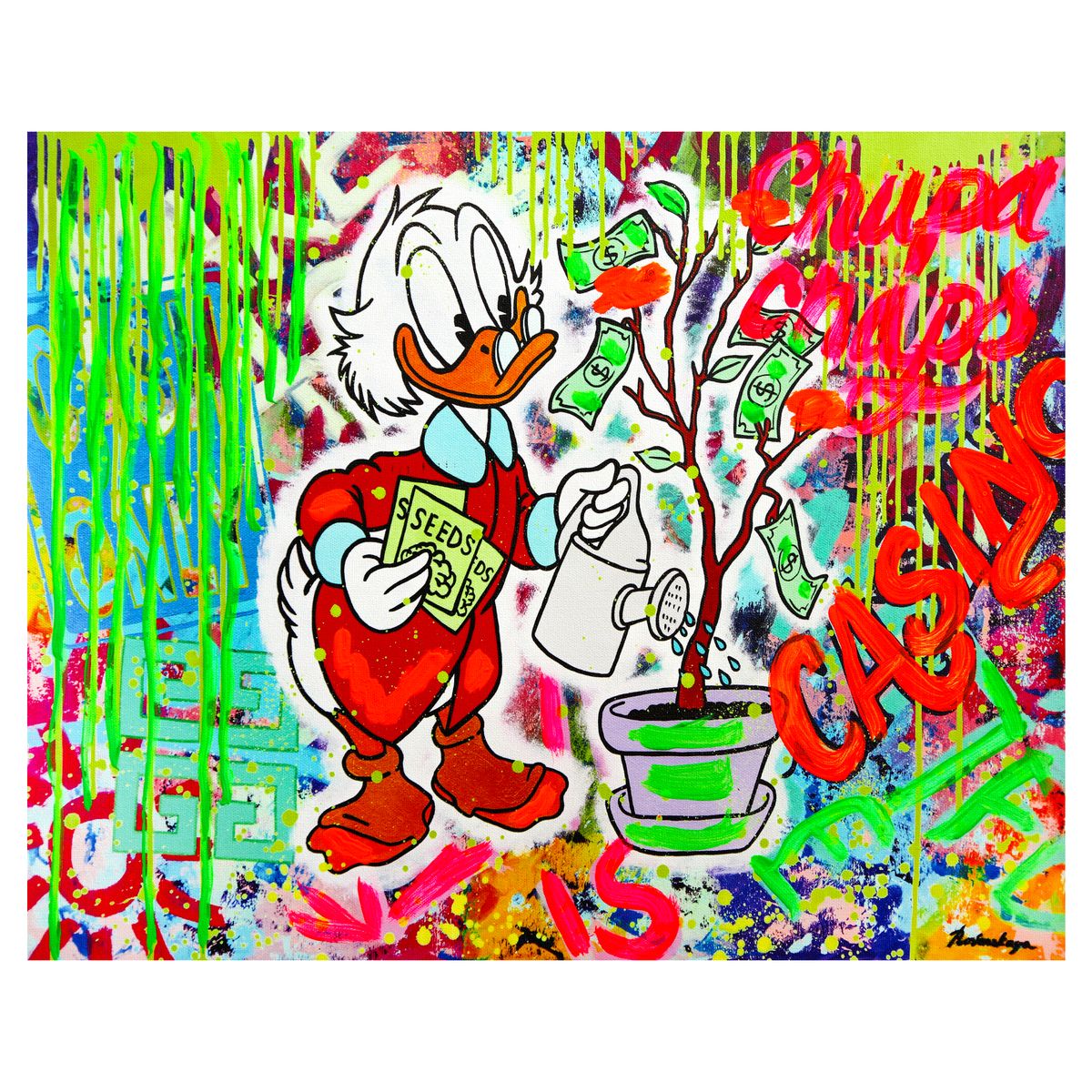 Nastya Rovenskaya- Mixed Media on Canvas "Duck Tales of Love & Loo"
