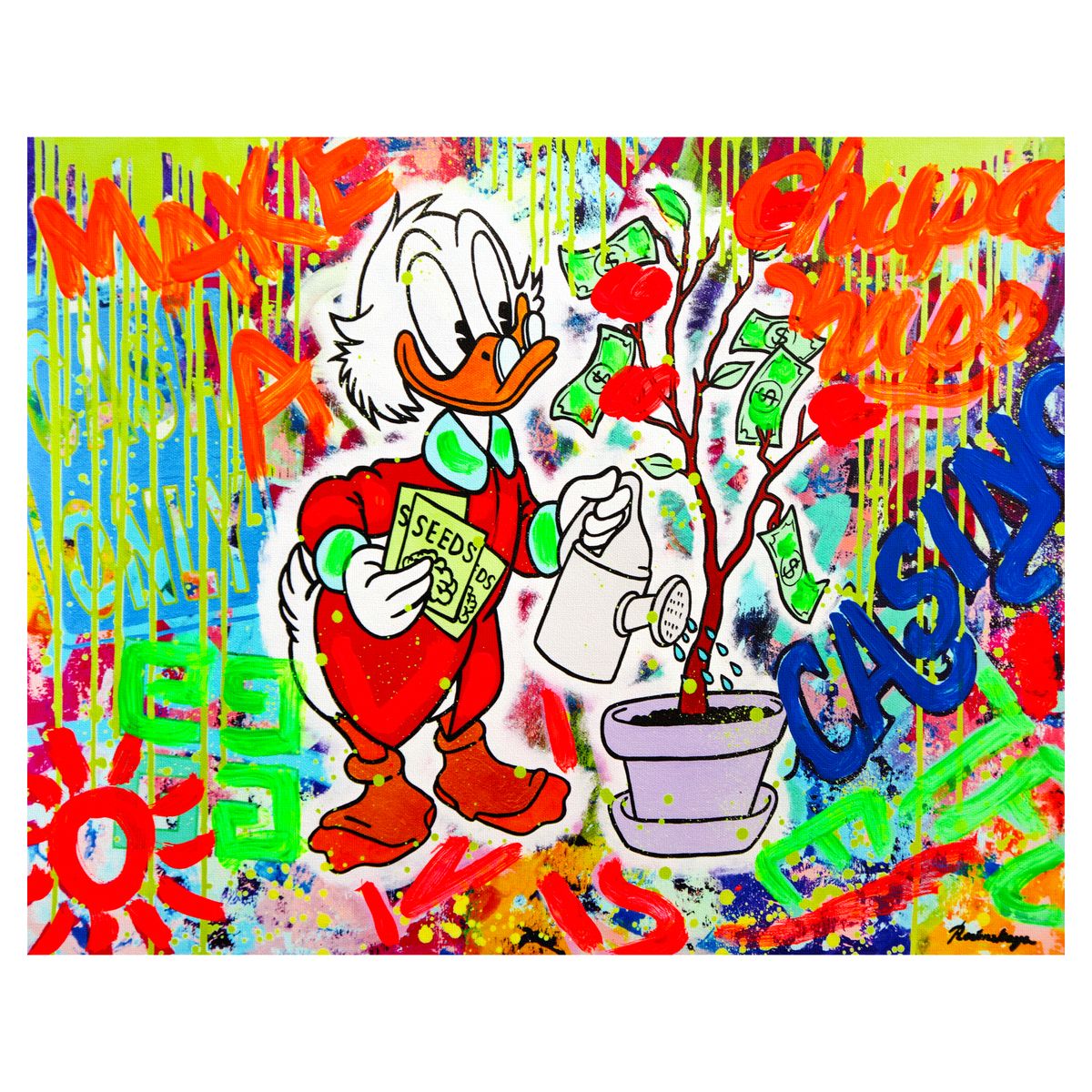 Nastya Rovenskaya- Mixed Media on Canvas "Duck Tales of Love & Loo"