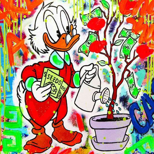 Nastya Rovenskaya- Mixed Media on Canvas "Duck Tales of Love & Loo"