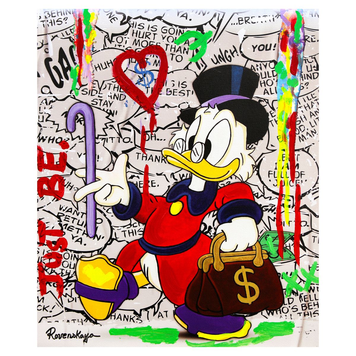 Nastya Rovenskaya- Mixed Media on Canvas "Uncle Scrooge"