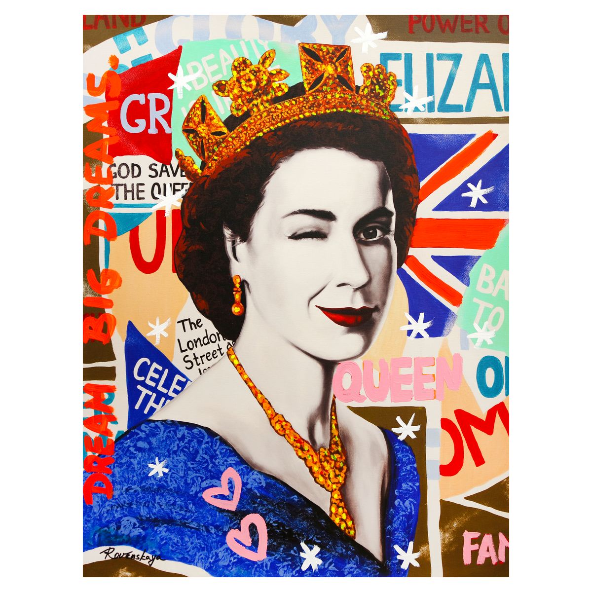 Nastya Rovenskaya- Mixed Media on Canvas "Queen Elizabeth"