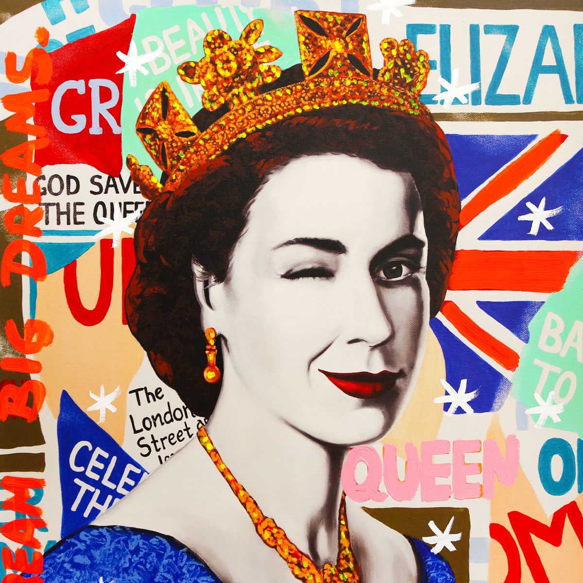 Nastya Rovenskaya- Mixed Media on Canvas "Queen Elizabeth"