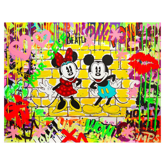 Nastya Rovenskaya- Mixed Media on Canvas "Mickey & Minnie"