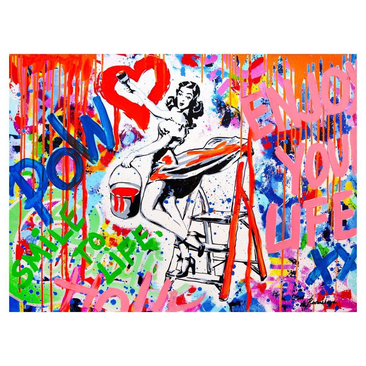 Nastya Rovenskaya- Mixed Media on Canvas "Retro Love"