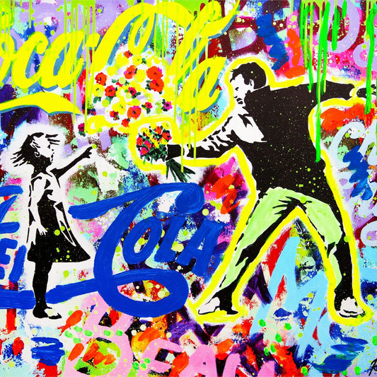 Nastya Rovenskaya- Mixed Media on Canvas "The Flower Giver"