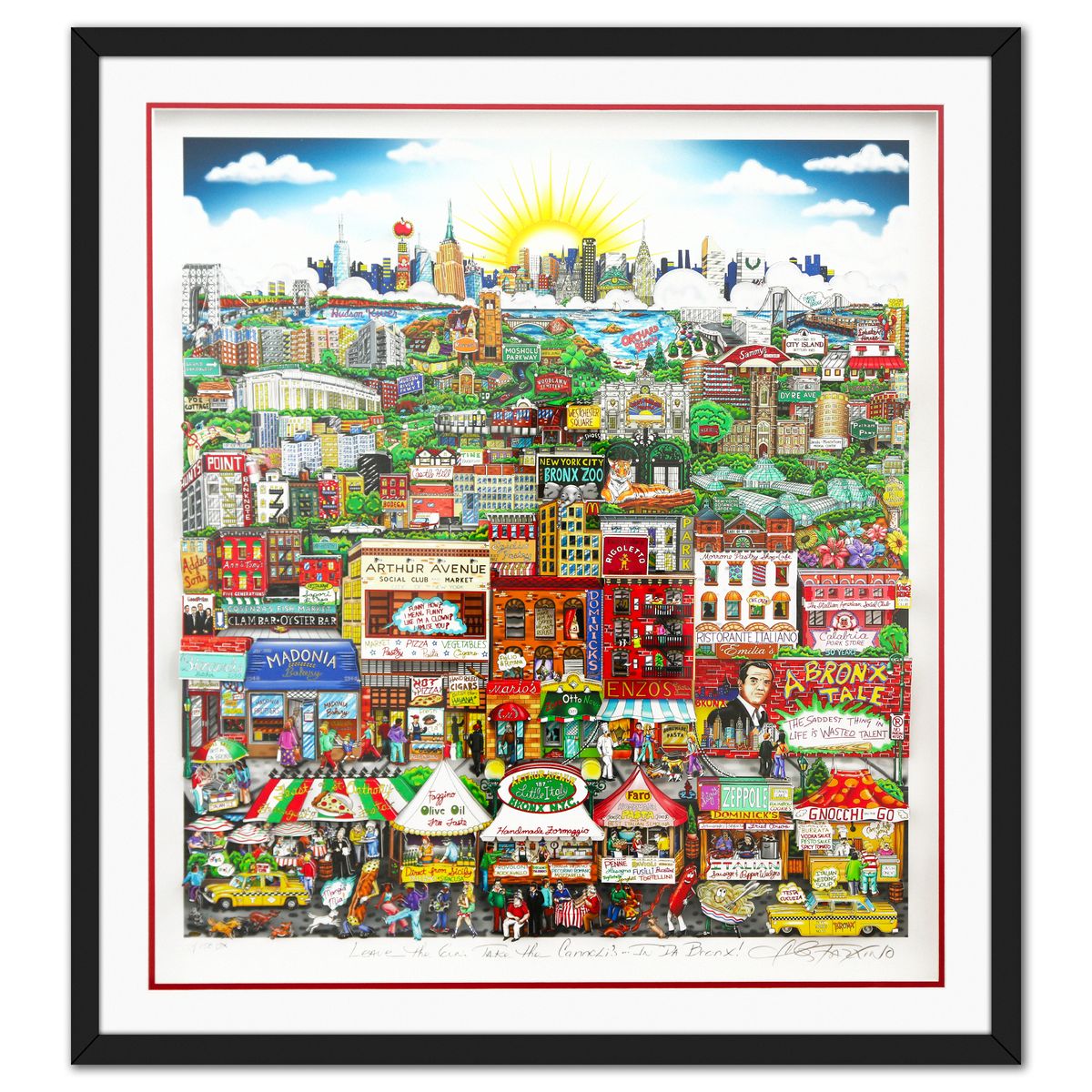 Charles Fazzino- 3D Construction Silkscreen Serigraph "Leave the Gun, Take the Cannolis…In Da Bronx"
