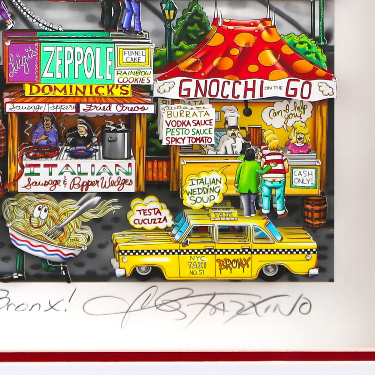 Charles Fazzino- 3D Construction Silkscreen Serigraph "Leave the Gun, Take the Cannolis…In Da Bronx"