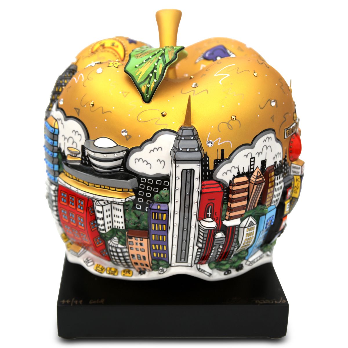 Charles Fazzino- 3D Mixed Media Sculpture "Pop Goes the Gold Apple Sculpture"