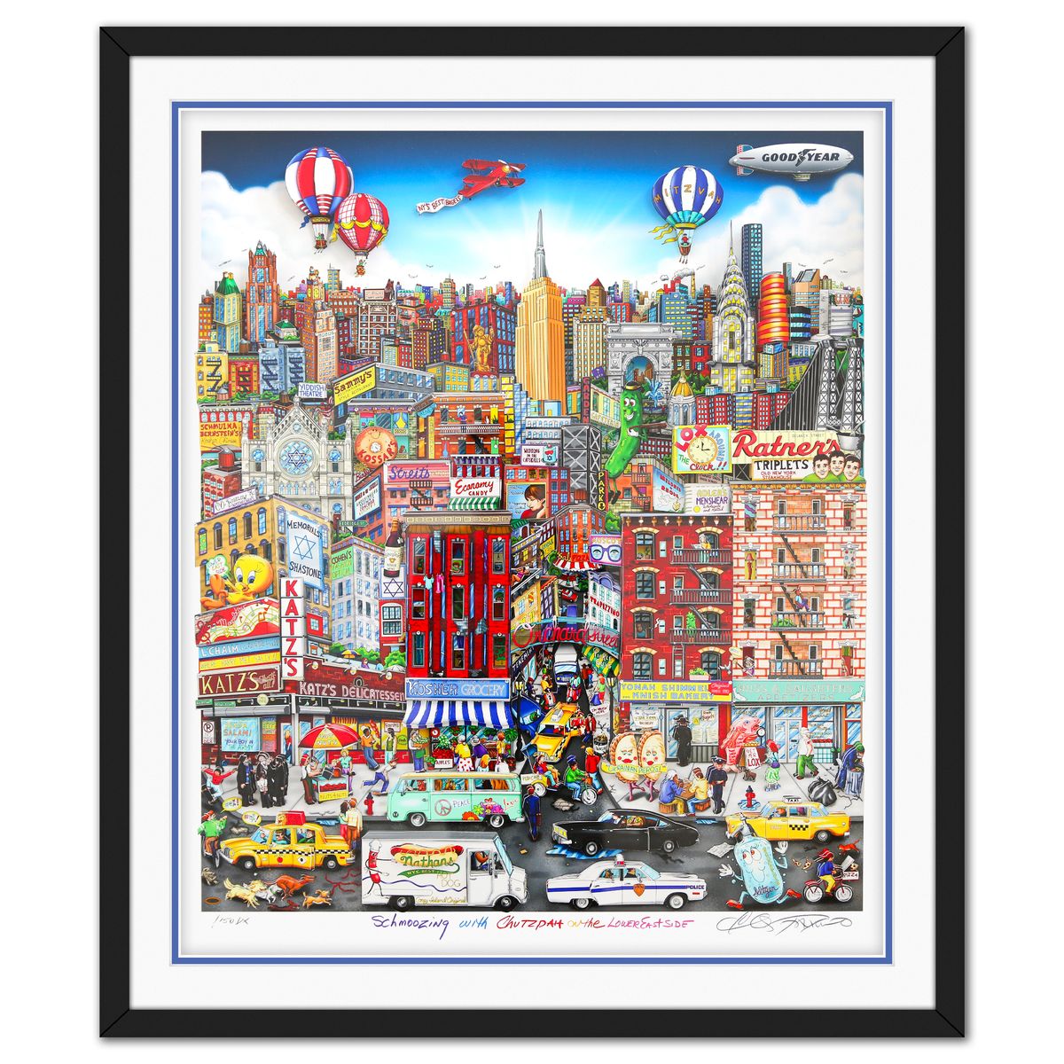 Charles Fazzino- 3D Construction Silkscreen Serigraph "Schmoozing With Chutzpah on the Lower East Side"