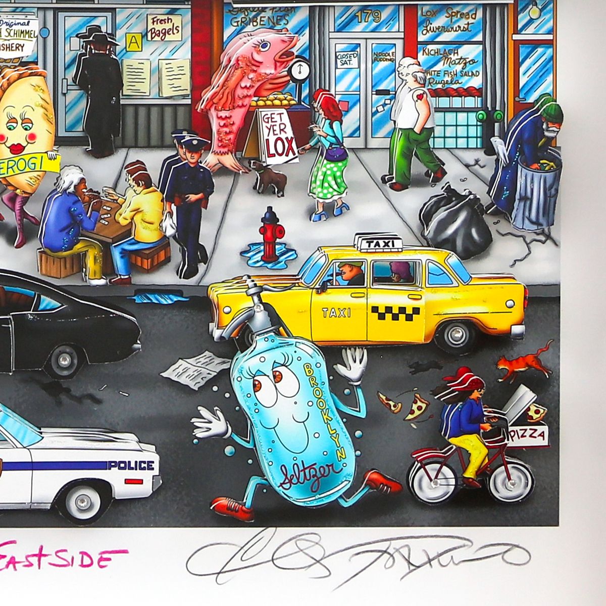 Charles Fazzino- 3D Construction Silkscreen Serigraph "Schmoozing With Chutzpah on the Lower East Side"