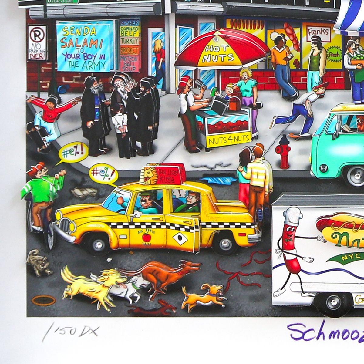 Charles Fazzino- 3D Construction Silkscreen Serigraph "Schmoozing With Chutzpah on the Lower East Side"