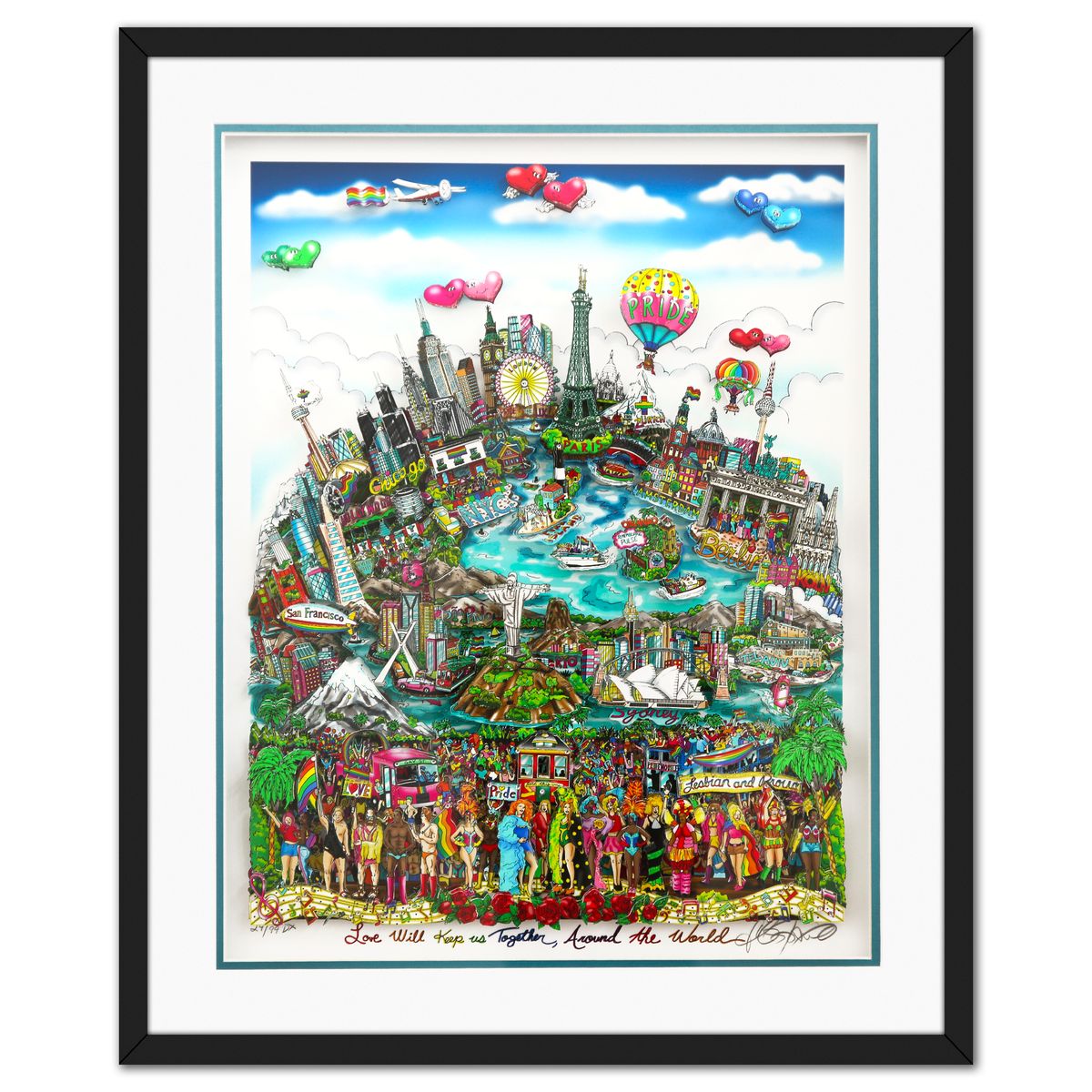 Charles Fazzino- 3D Construction Silkscreen Serigraph "Love Will Keep Us Together"