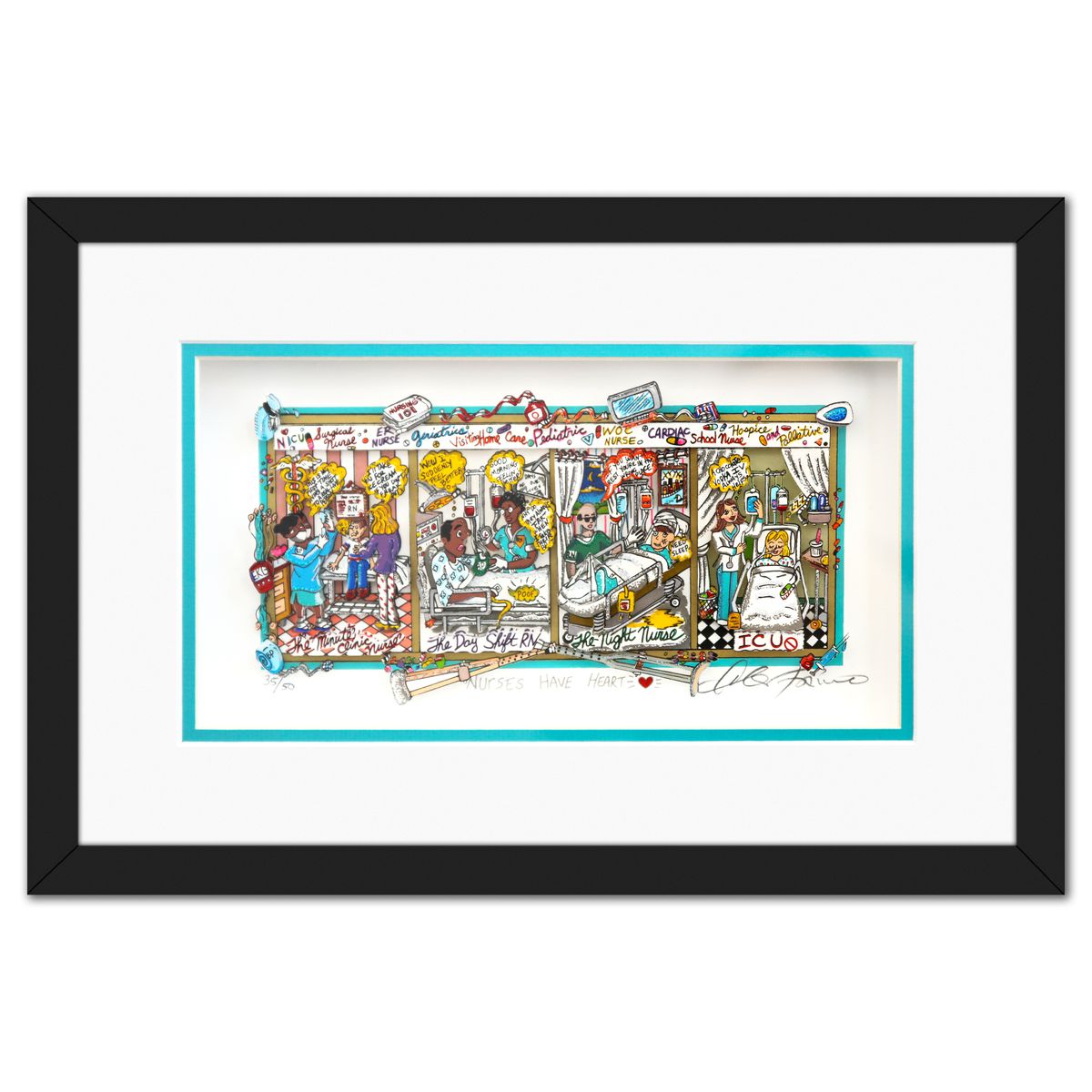 Charles Fazzino- 3D Construction Silkscreen Serigraph "Nurses Have Heart"