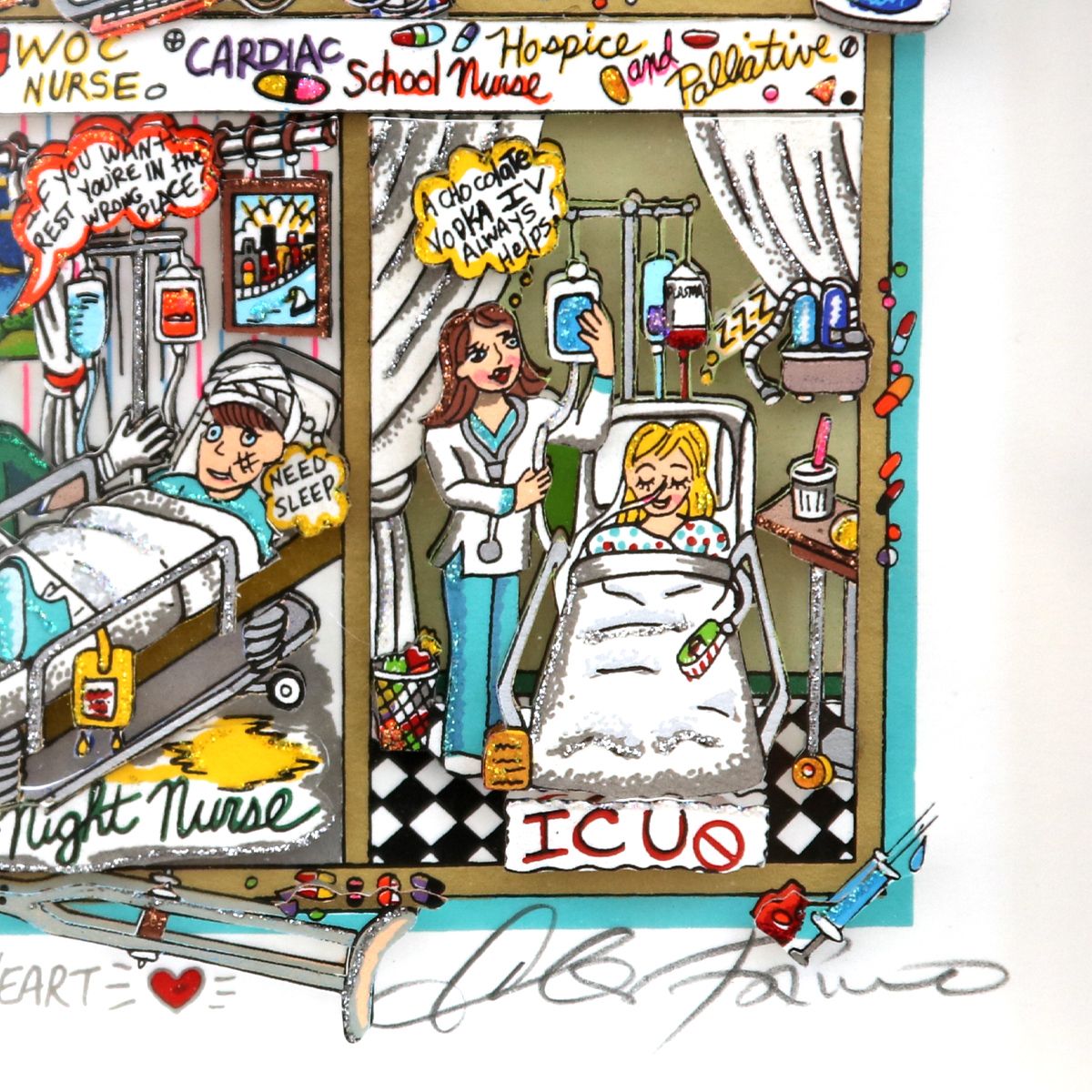 Charles Fazzino- 3D Construction Silkscreen Serigraph "Nurses Have Heart"
