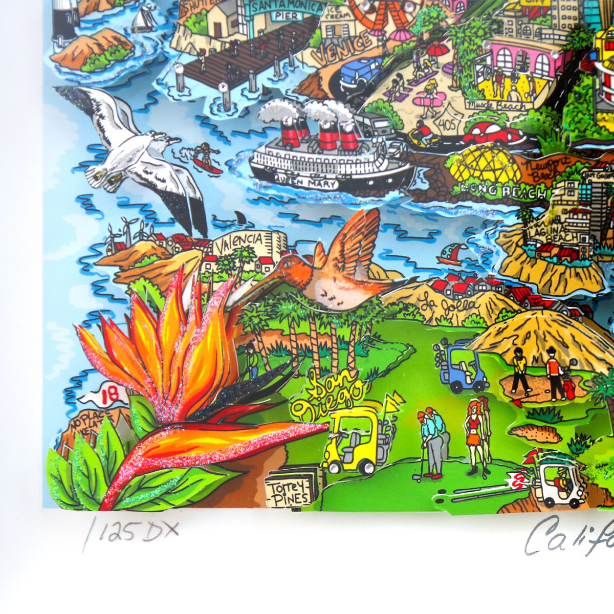 Charles Fazzino- 3D Construction Silkscreen Serigraph "California is Calling me"