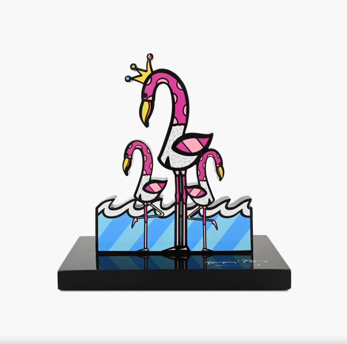 Romero Britto- Resin Sculpture with Hand Embellishments "Flamingos"