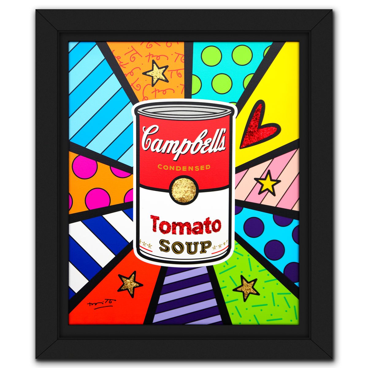 Romero Britto- Print on canvas with Diamond Dust hand embellishments "Campbell Soup"