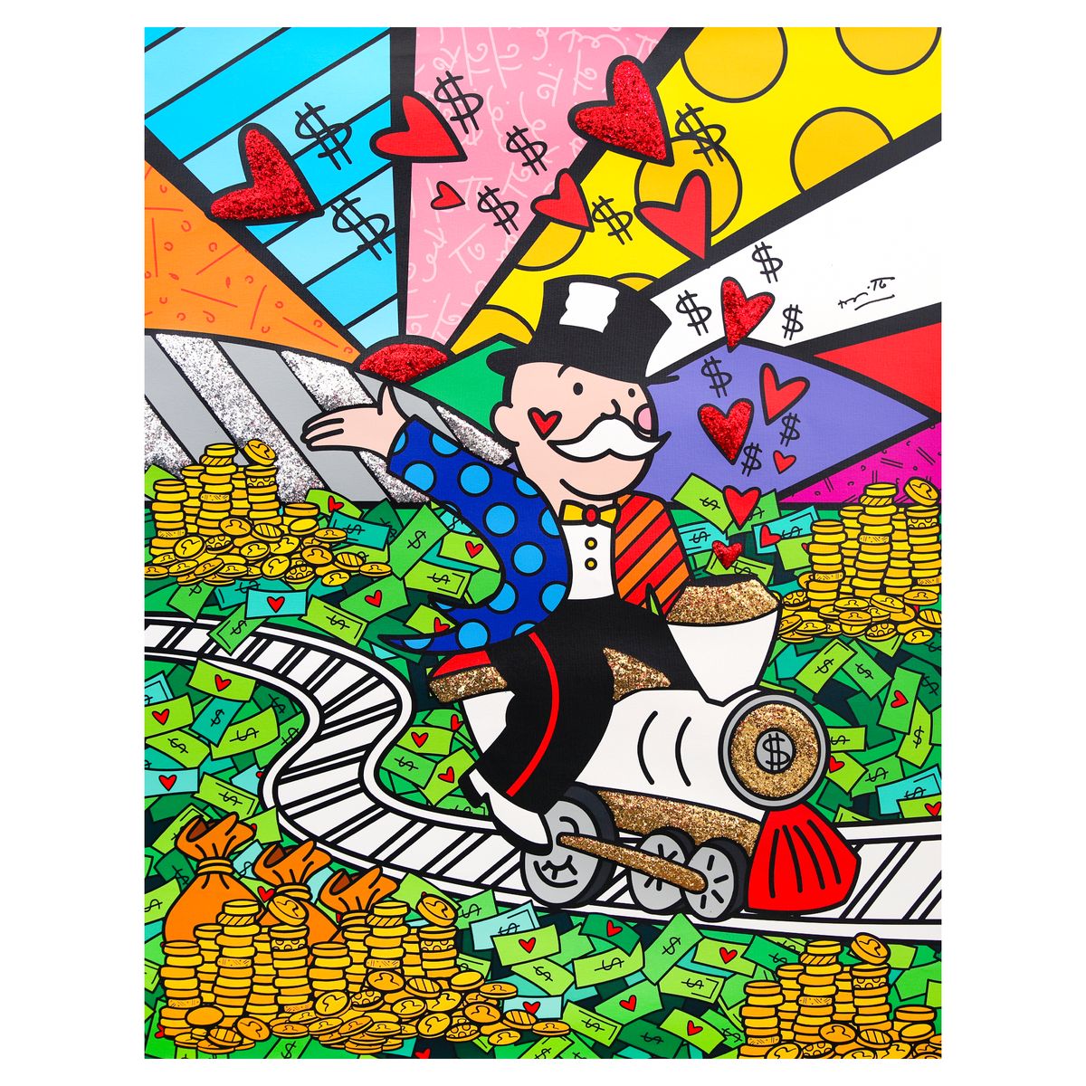 Romero Britto- Print on canvas with Diamond Dust hand embellishments "On The Right Track"