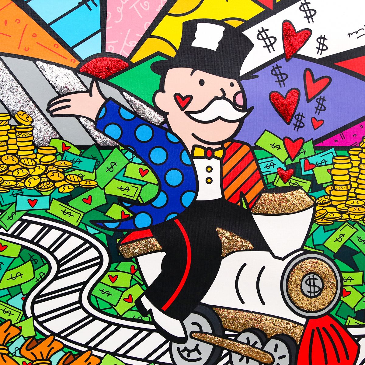 Romero Britto- Print on canvas with Diamond Dust hand embellishments "On The Right Track"