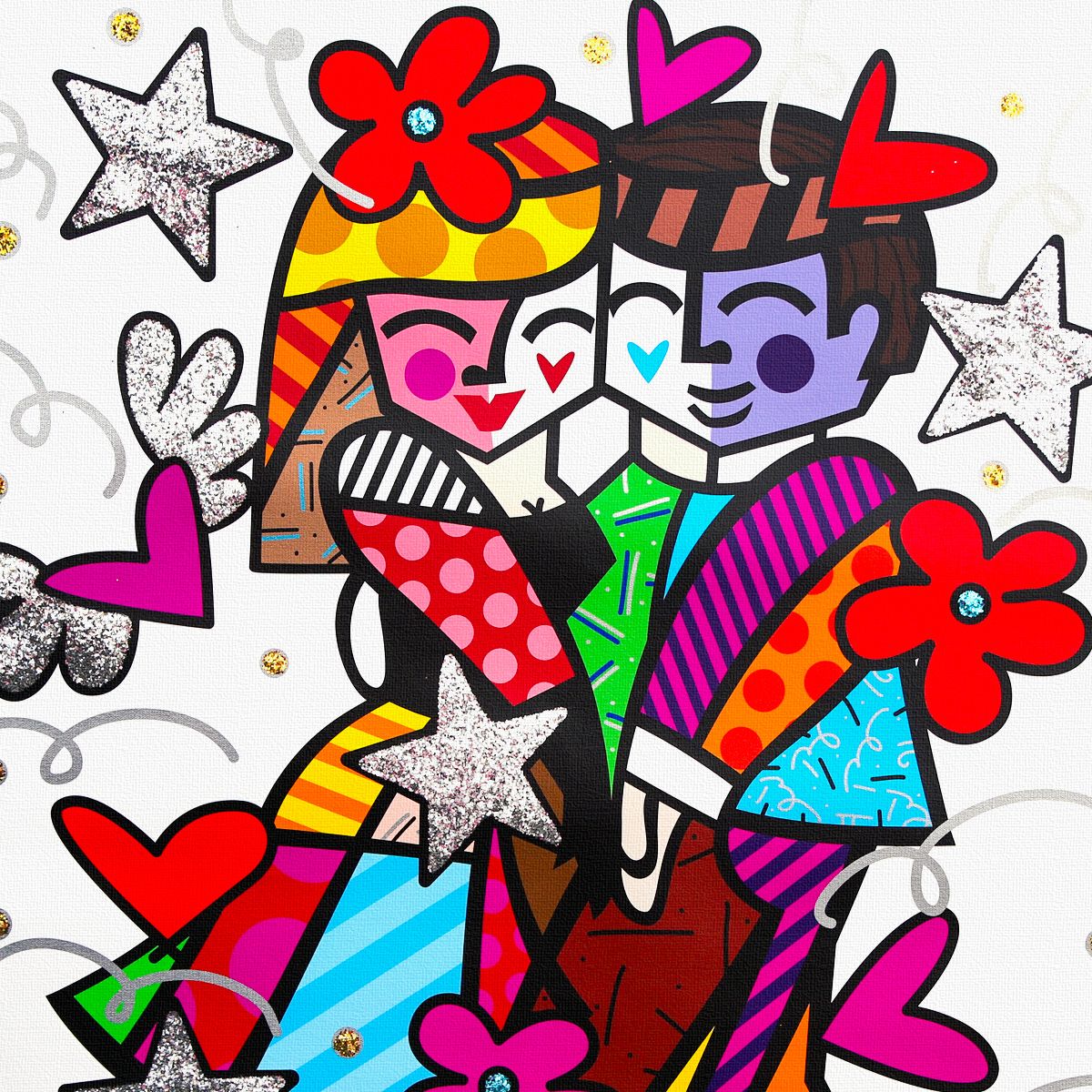 Romero Britto- Print on canvas with Diamond Dust hand embellishments "Cheek to cheek"