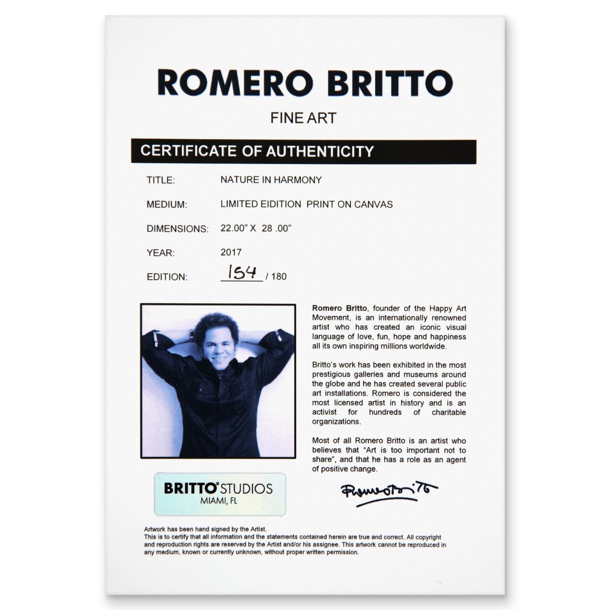 Romero Britto- Print on canvas with Diamond Dust hand embellishments "Nature in Harmony"
