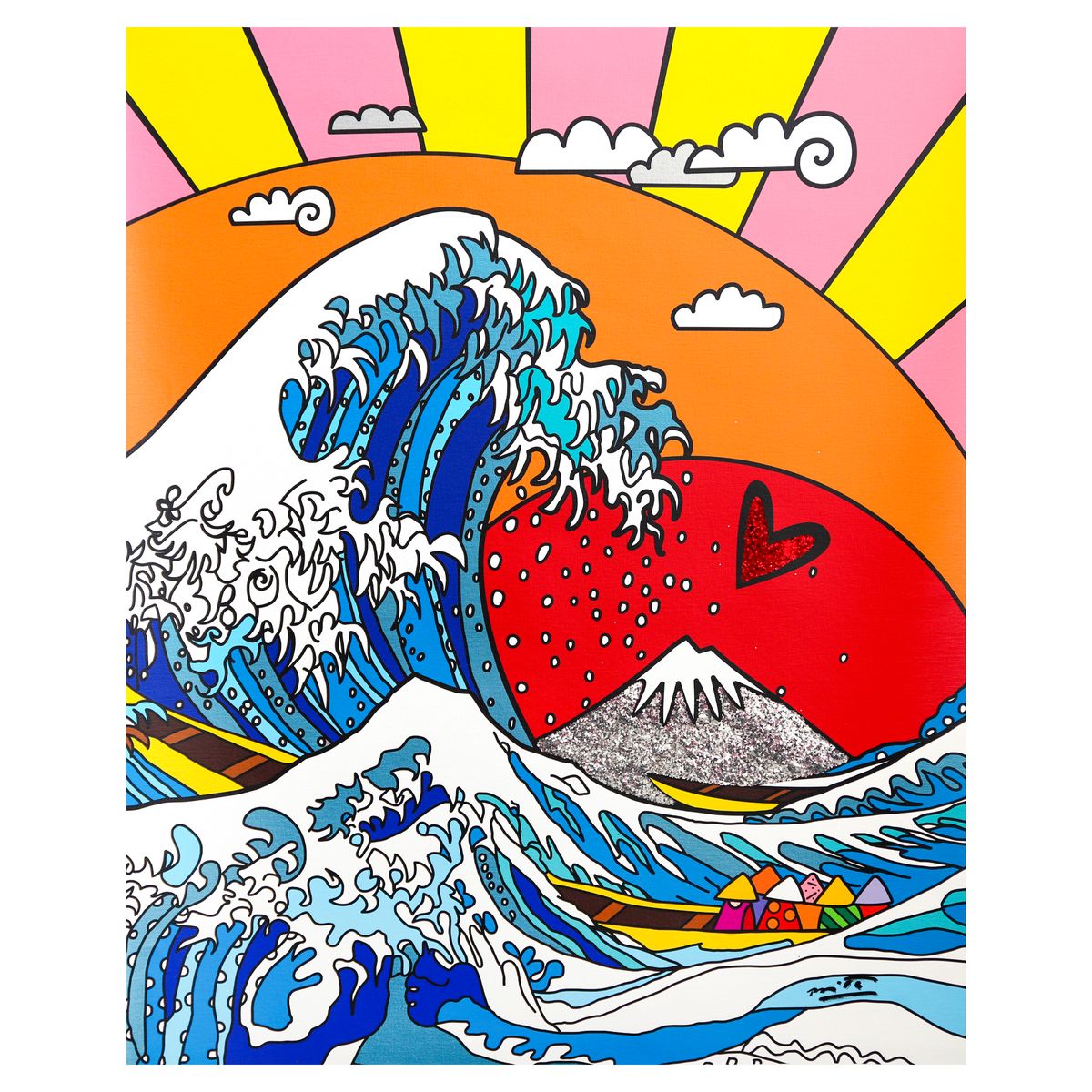 Romero Britto- Print on canvas with Diamond Dust hand embellishments "The Greatest Wave"