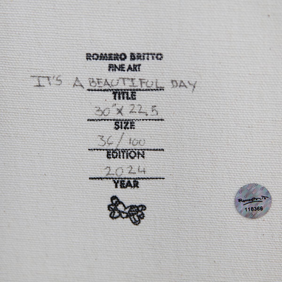 Romero Britto- Print on canvas with Diamond Dust hand embellishments "It’s a Beautiful Day"