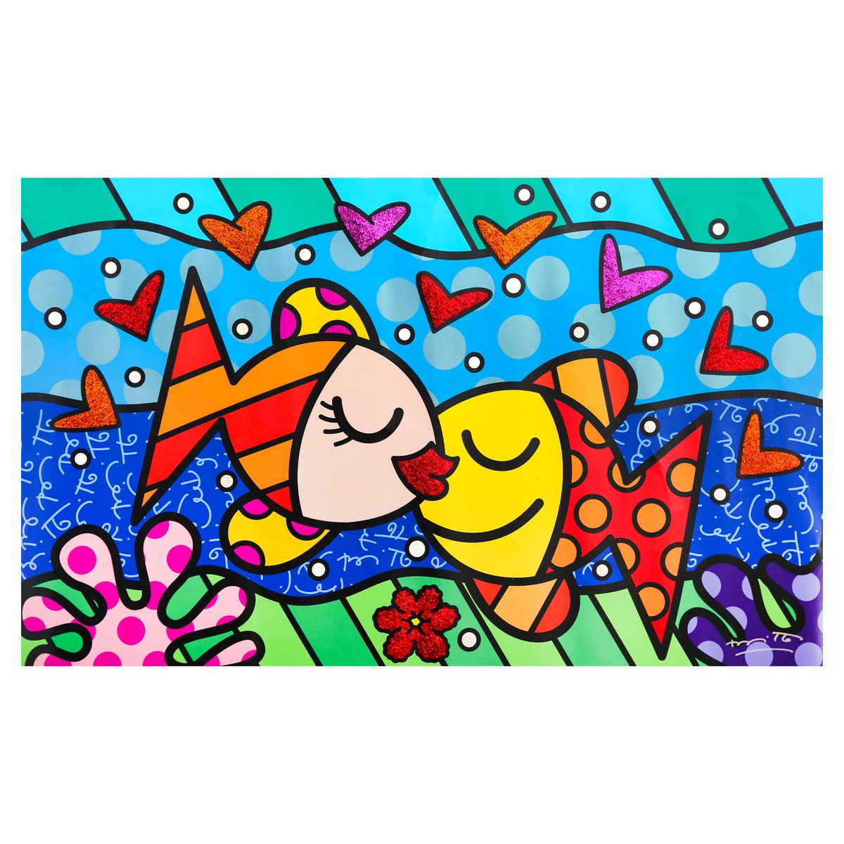 Romero Britto- Print on canvas with Diamond Dust hand embellishments "Deep Love"