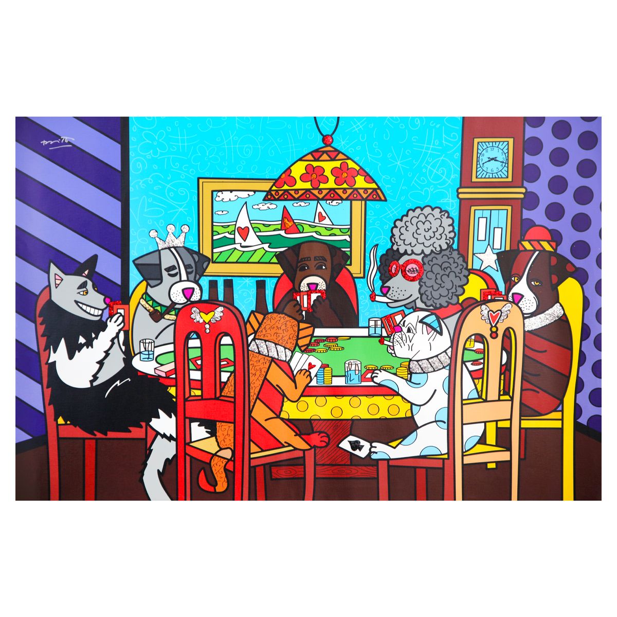 Romero Britto- Print on canvas with Diamond Dust hand embellishments "Game Night"