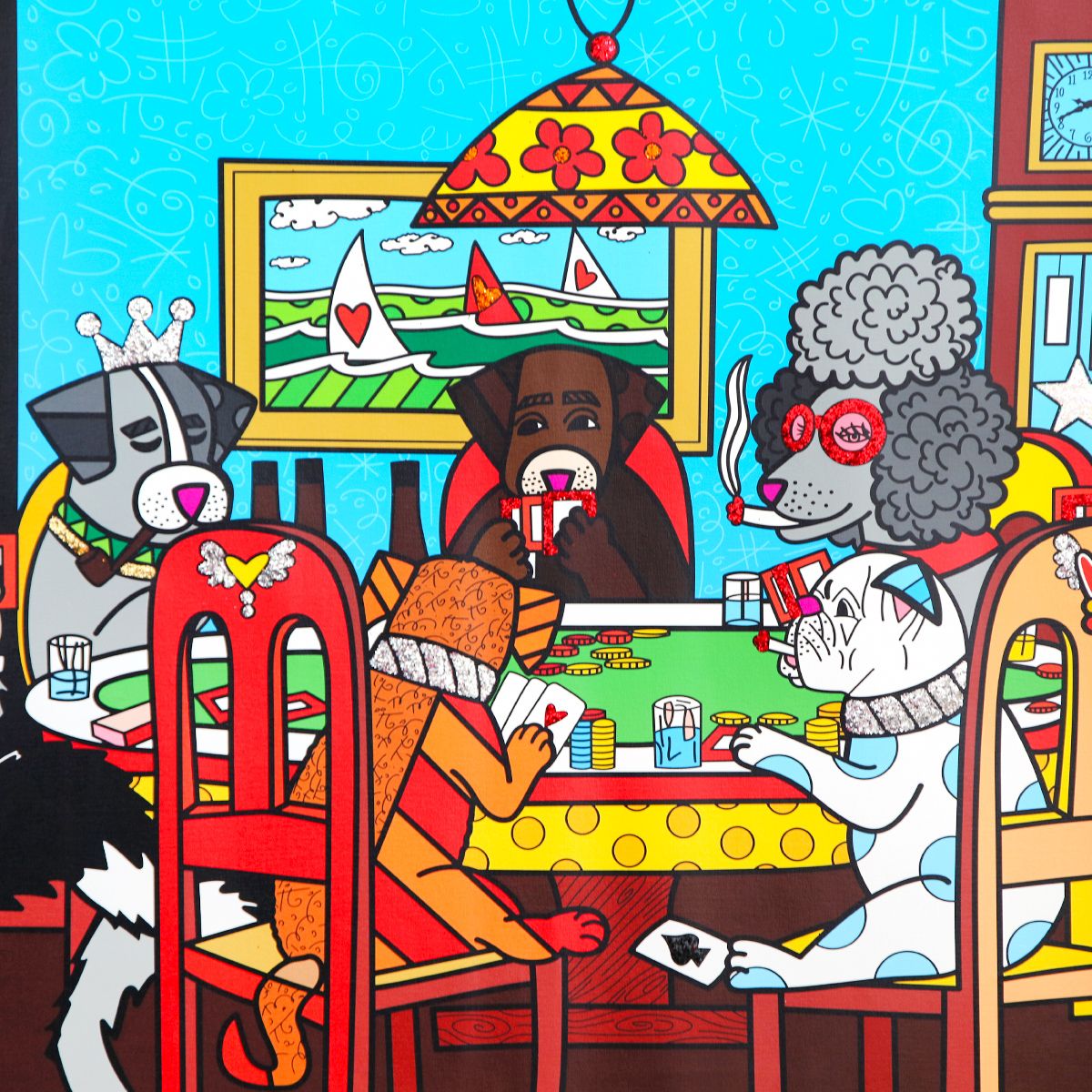 Romero Britto- Print on canvas with Diamond Dust hand embellishments "Game Night"