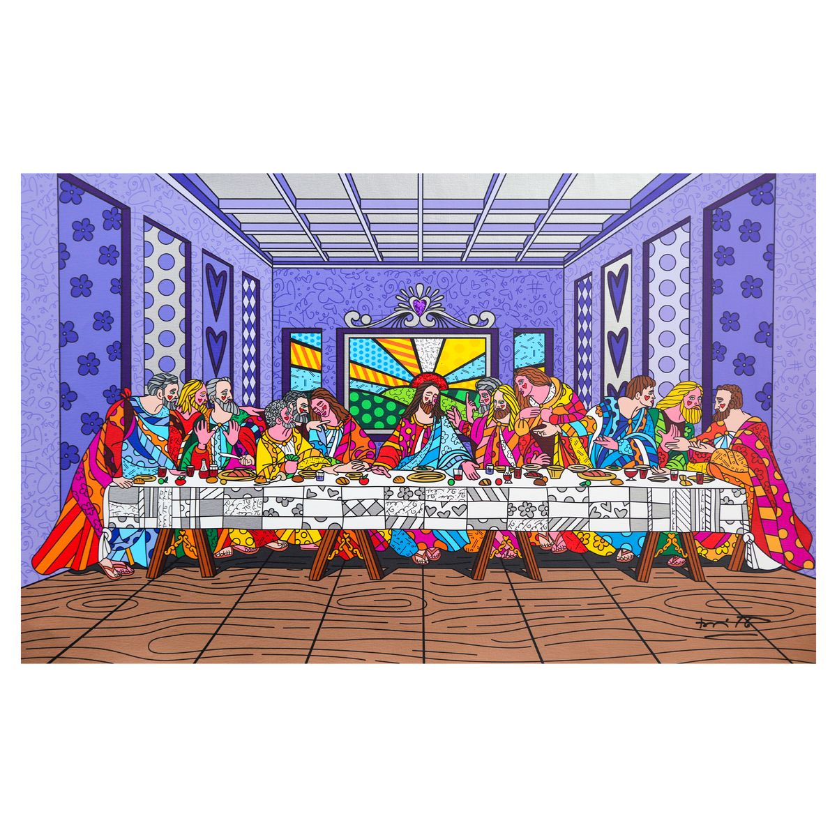 Romero Britto- Print on canvas with Diamond Dust hand embellishments "Holy Supper"