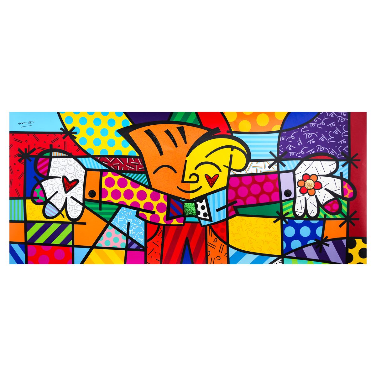 Romero Britto- Print on canvas with Diamond Dust hand embellishments "Big Hug"