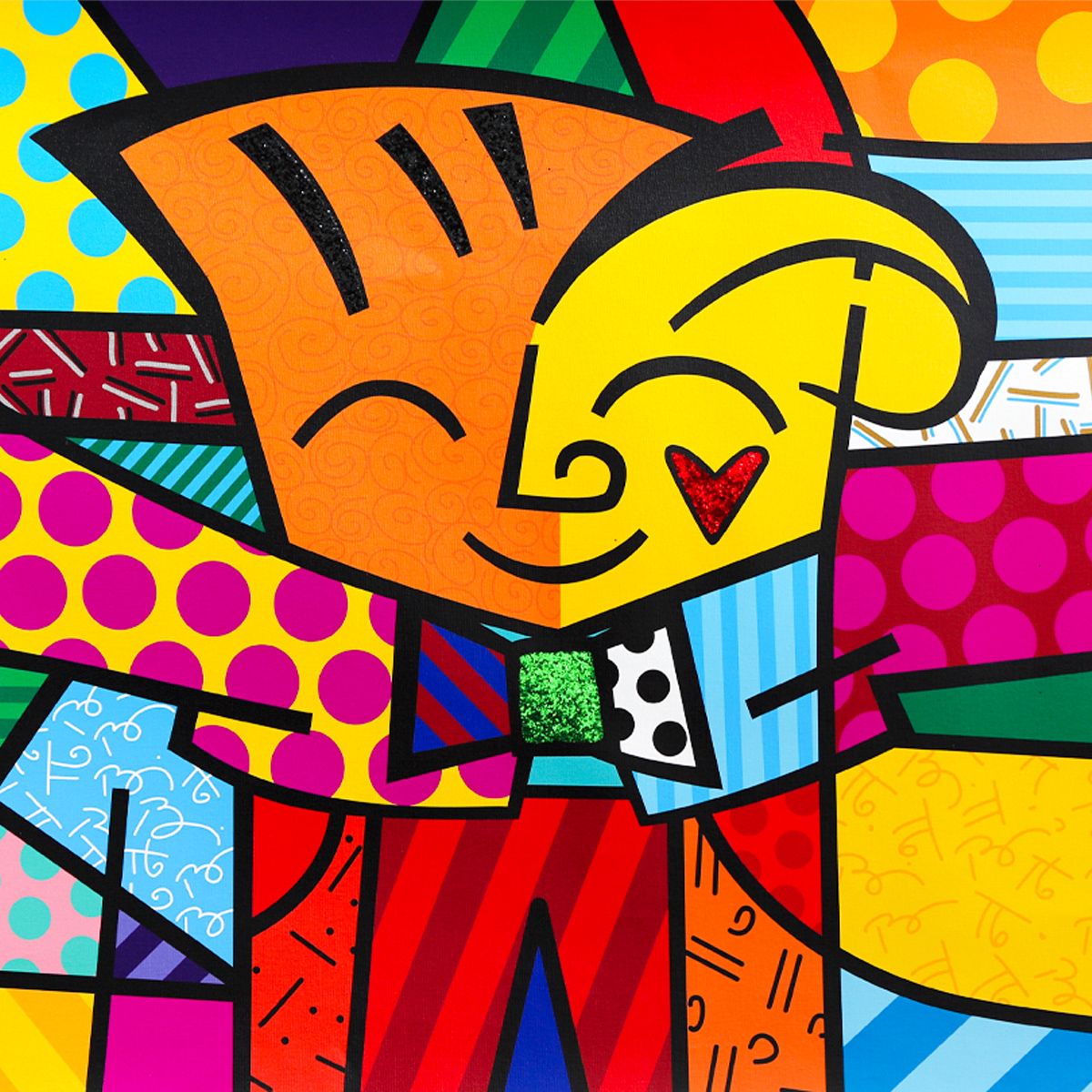 Romero Britto- Print on canvas with Diamond Dust hand embellishments "Big Hug"