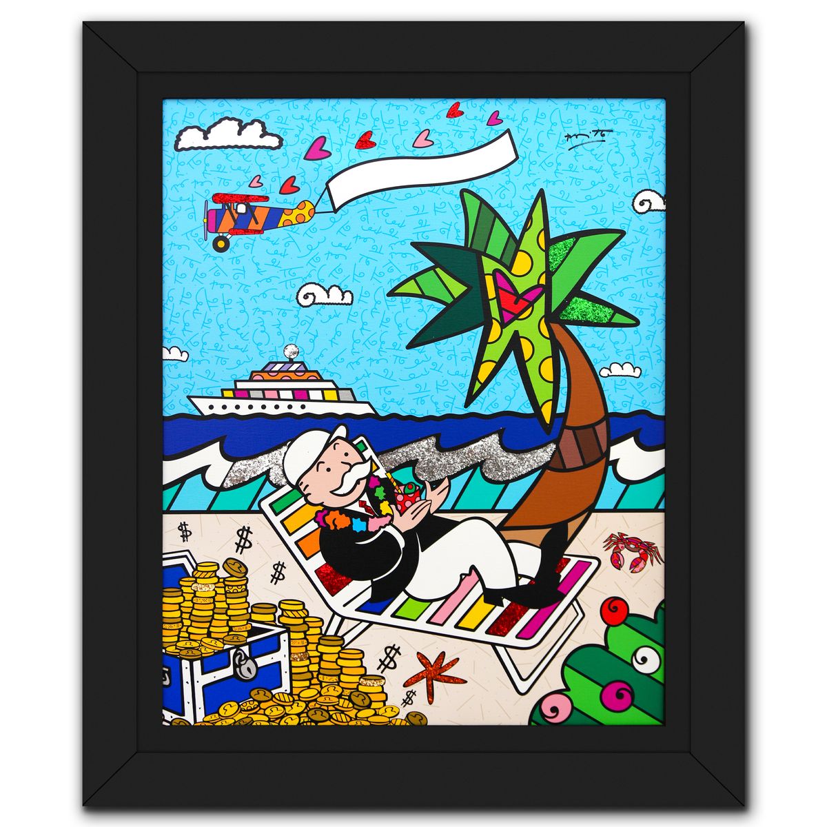 Romero Britto- Print on canvas with Diamond Dust hand embellishments "Mr. Monopoly"